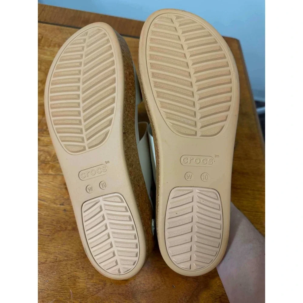 Crocs Brooklyn Low Wedge Sandals Stucco White Cork Platform Slides Womens 10